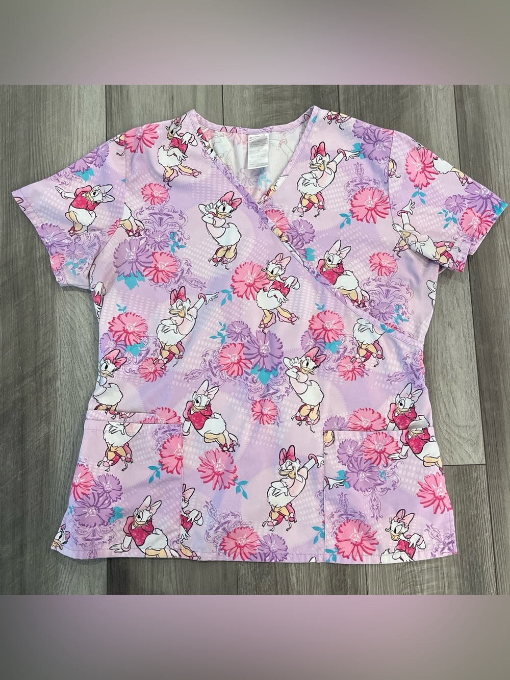 Disney Lavender Daisy Duck Print Scrub Top